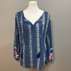 Sundance Blue Top with Embroidered Sleeves - Large